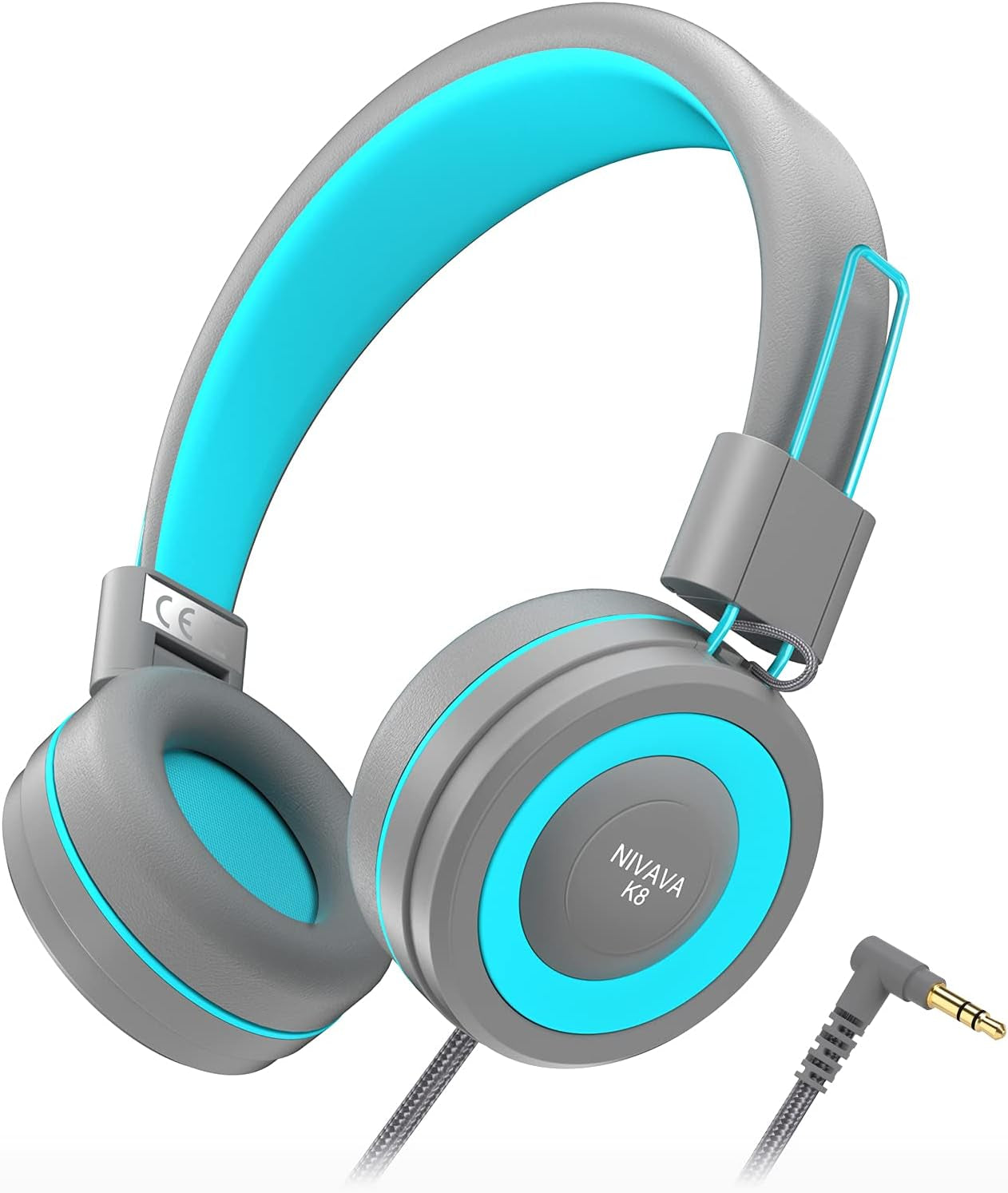 Kids Headphones, K8 Wired Headphones for Kids with Adjustable Headband 3.5 MM Jack for School, Foldable On-Ear Headset for Girls Boys Kindle Tablet Cellphones Airplane Travel(Dark Gray)