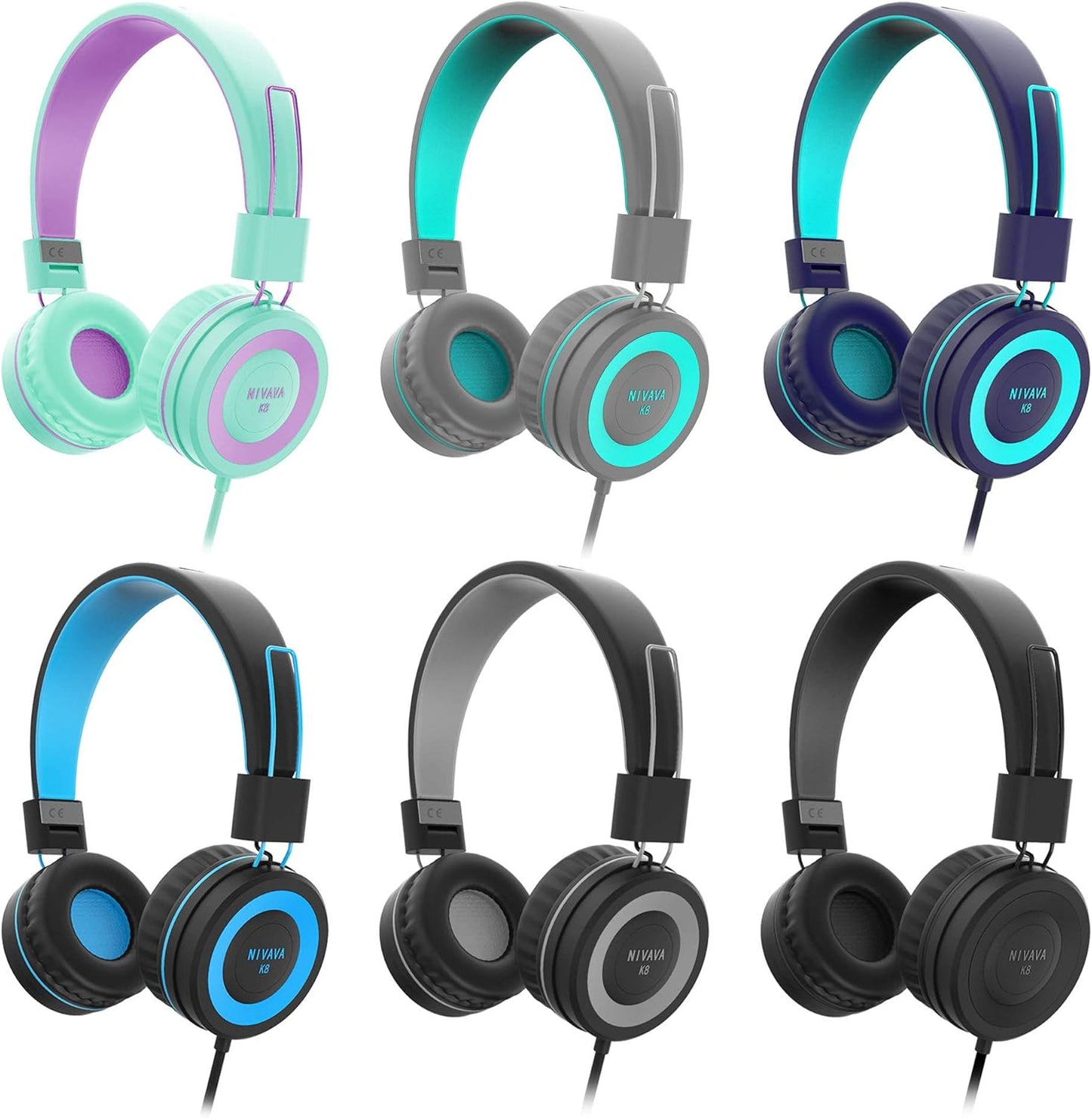 Kids Headphones, K8 Wired Headphones for Kids with Adjustable Headband 3.5 MM Jack for School, Foldable On-Ear Headset for Girls Boys Kindle Tablet Cellphones Airplane Travel(Dark Gray)