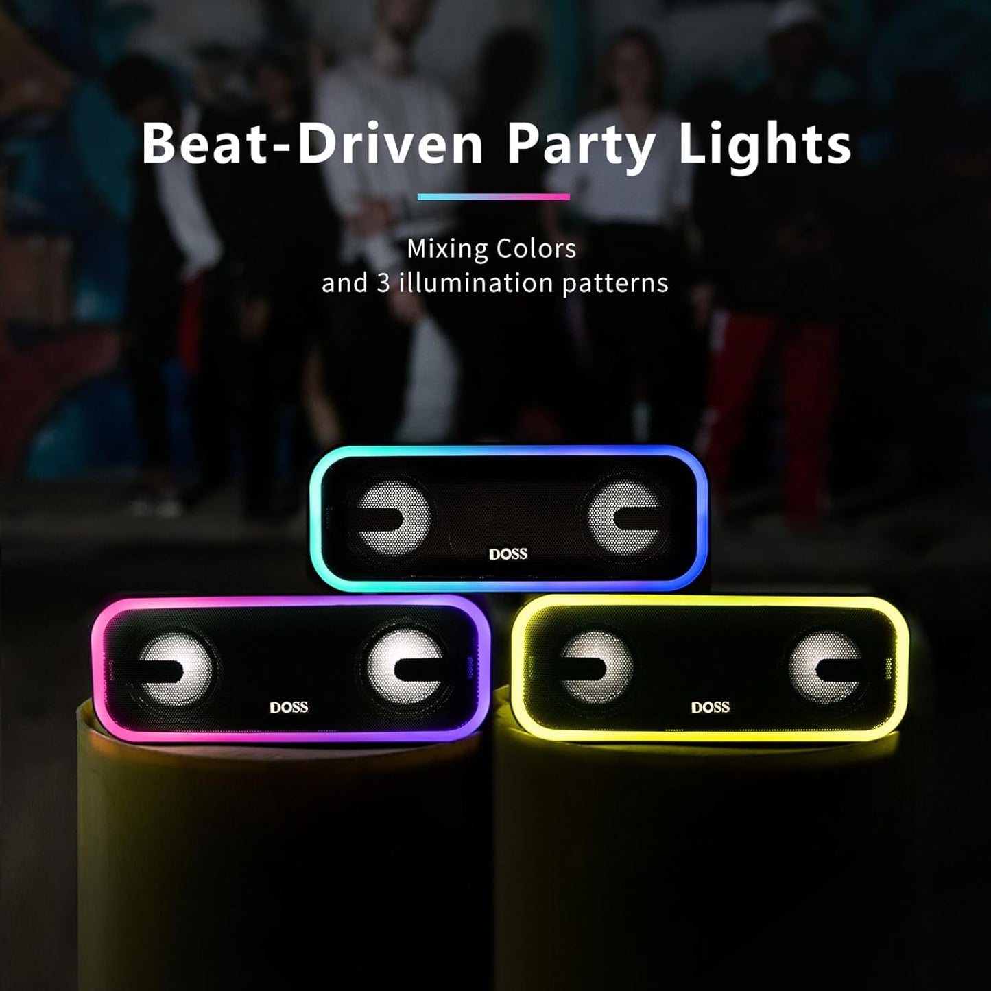 Soundbox Pro+ Bluetooth Speaker, Immersive 24W Stereo Sound with Booming Bass, IPX6 Waterproof, 15H Playtime, Mixed Colors Lights, Wireless for Backyard, Hiking, Garage, Party-Grey