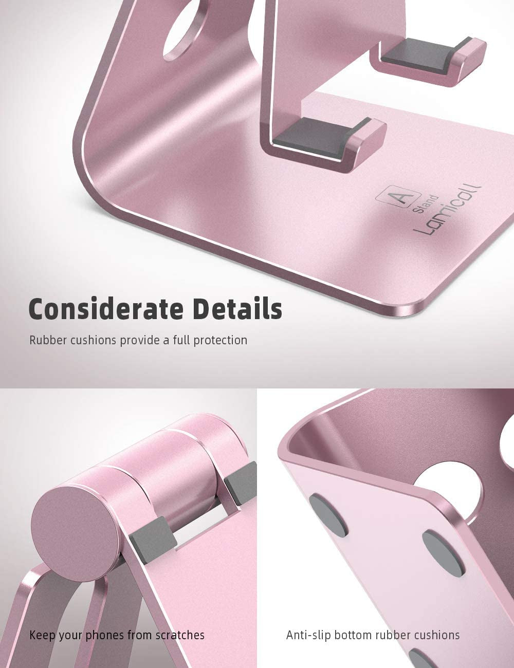 Adjustable Cell Phone Stand -  Phone Desk Holder, Cradle, Dock, Compatible with Iphone 12 Mini 11 Pro Xs Max XR X 8 7 6 plus SE Charging, Desktop Accessories - Rose Gold