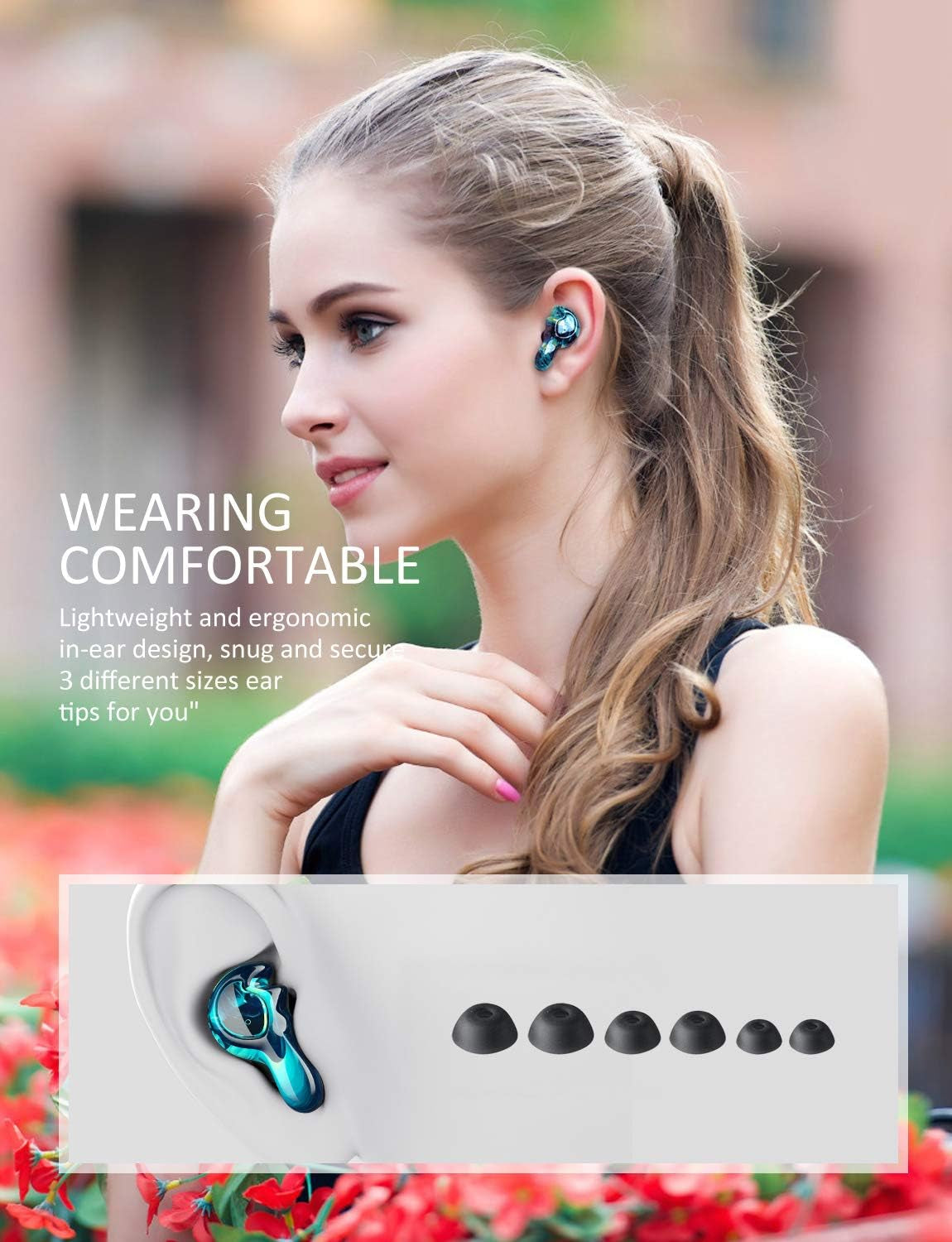 U-King True Wireless Earbuds Waterproof IPX7 Bluetooth Earbuds Wireless Headphones Bluetooth Headphones,Hifi 5.0 Wireless Earbuds 120Hrs Playing Time with Charging Case-Cool Blue
