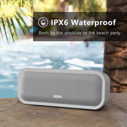 Soundbox Pro+ Bluetooth Speaker, Immersive 24W Stereo Sound with Booming Bass, IPX6 Waterproof, 15H Playtime, Mixed Colors Lights, Wireless for Backyard, Hiking, Garage, Party-Grey