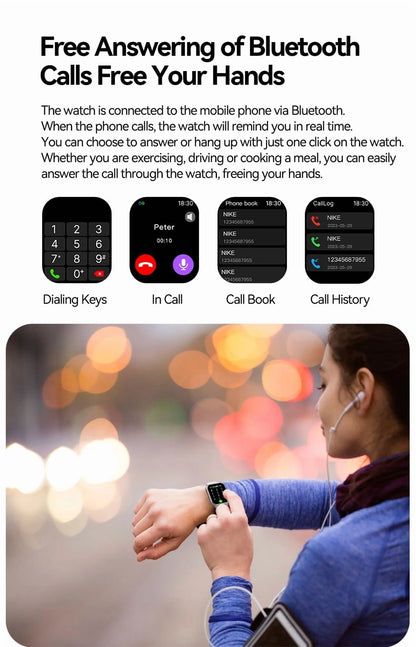 Smartwatch for Women, 1.75“ Smart Watch for Android/Iphone, Make/Receive Calls/Message Alerts/Ip67 Waterproof Outdoor Fitness Tracker Smartwatch (Pink)