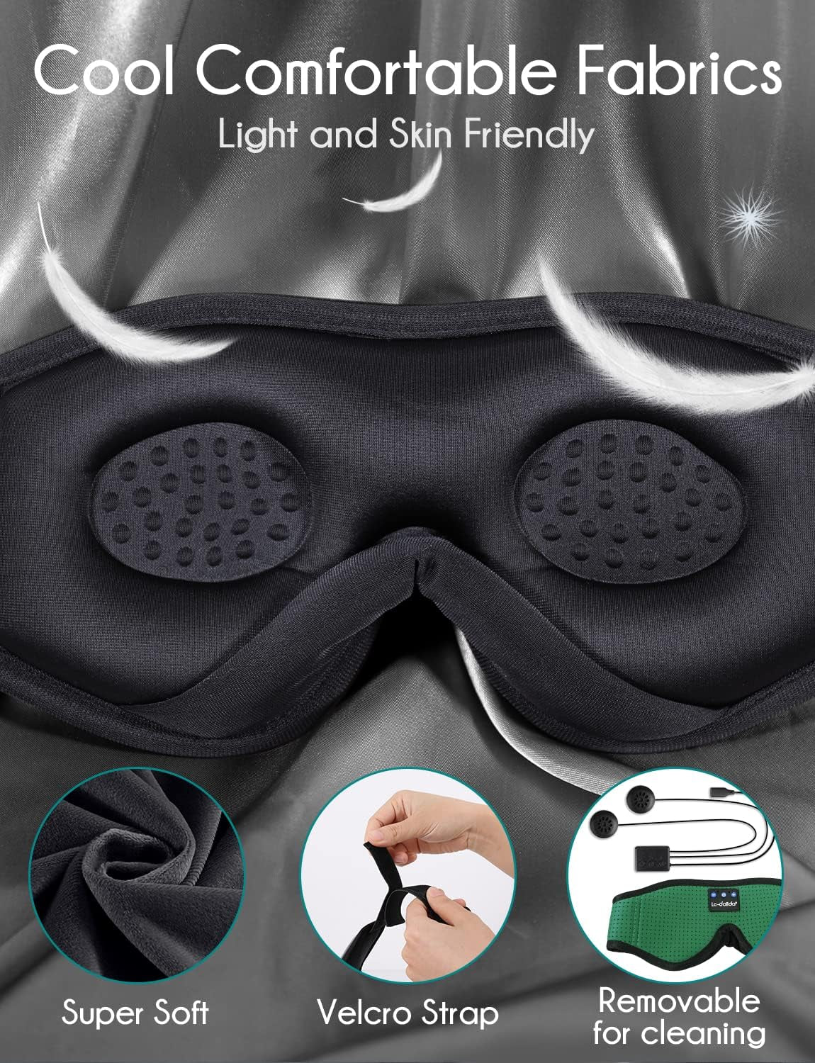 Sleep Mask with Bluetooth Headphones, Sleep Headphones Bluetooth Sleep Mask Breathable Sleeping Headphones for Side Sleepers Best Gift and Travel Essential (Green)