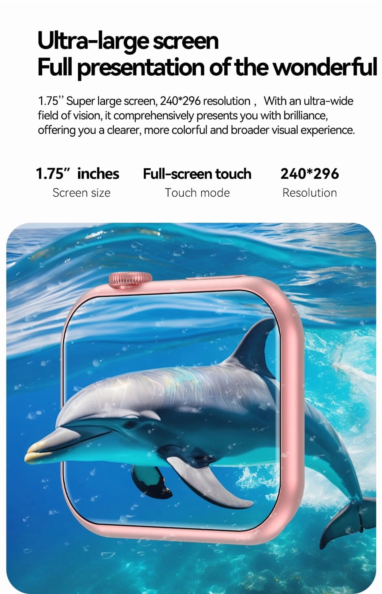 Smartwatch for Women, 1.75“ Smart Watch for Android/Iphone, Make/Receive Calls/Message Alerts/Ip67 Waterproof Outdoor Fitness Tracker Smartwatch (Pink)