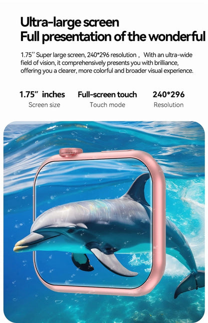 Smartwatch for Women, 1.75“ Smart Watch for Android/Iphone, Make/Receive Calls/Message Alerts/Ip67 Waterproof Outdoor Fitness Tracker Smartwatch (Pink)