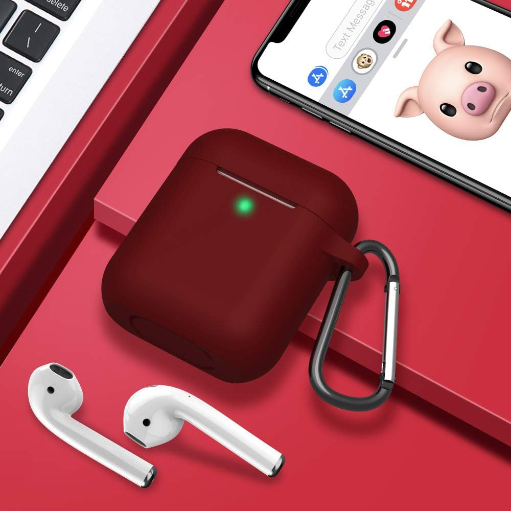 Silicone Case Compatible with Apple Airpods 1&2 Wireless and Wired Charging Case(Front LED Visible),Burgundy
