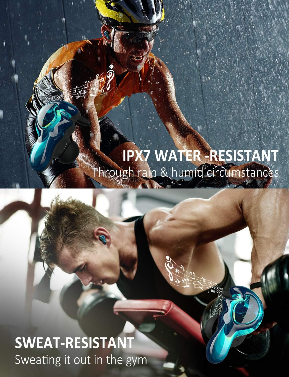 U-King True Wireless Earbuds Waterproof IPX7 Bluetooth Earbuds Wireless Headphones Bluetooth Headphones,Hifi 5.0 Wireless Earbuds 120Hrs Playing Time with Charging Case-Cool Blue