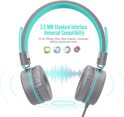 Kids Headphones, K8 Wired Headphones for Kids with Adjustable Headband 3.5 MM Jack for School, Foldable On-Ear Headset for Girls Boys Kindle Tablet Cellphones Airplane Travel(Dark Gray)